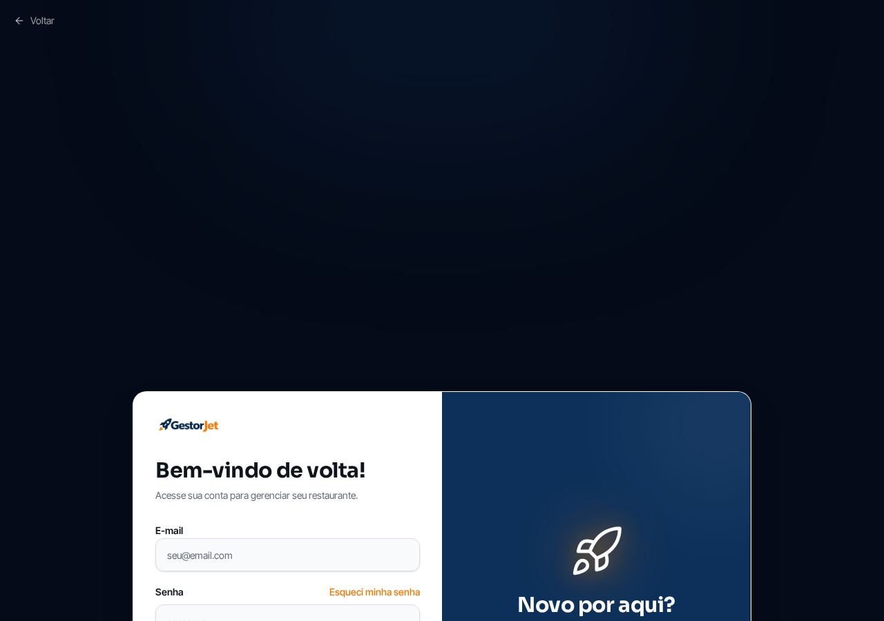 Tela de acesso do GestorJet