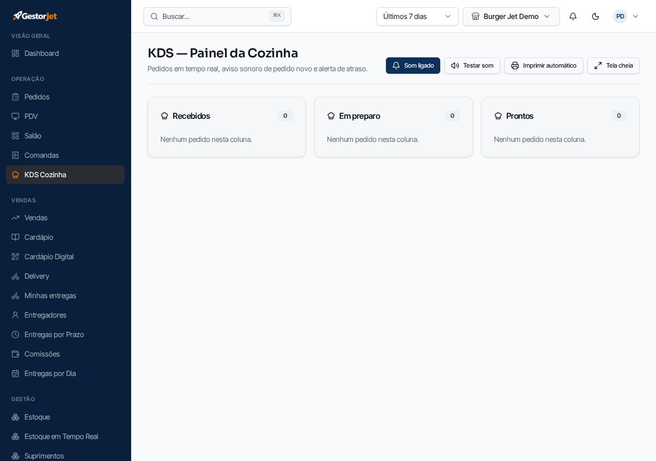 Painel KDS da cozinha