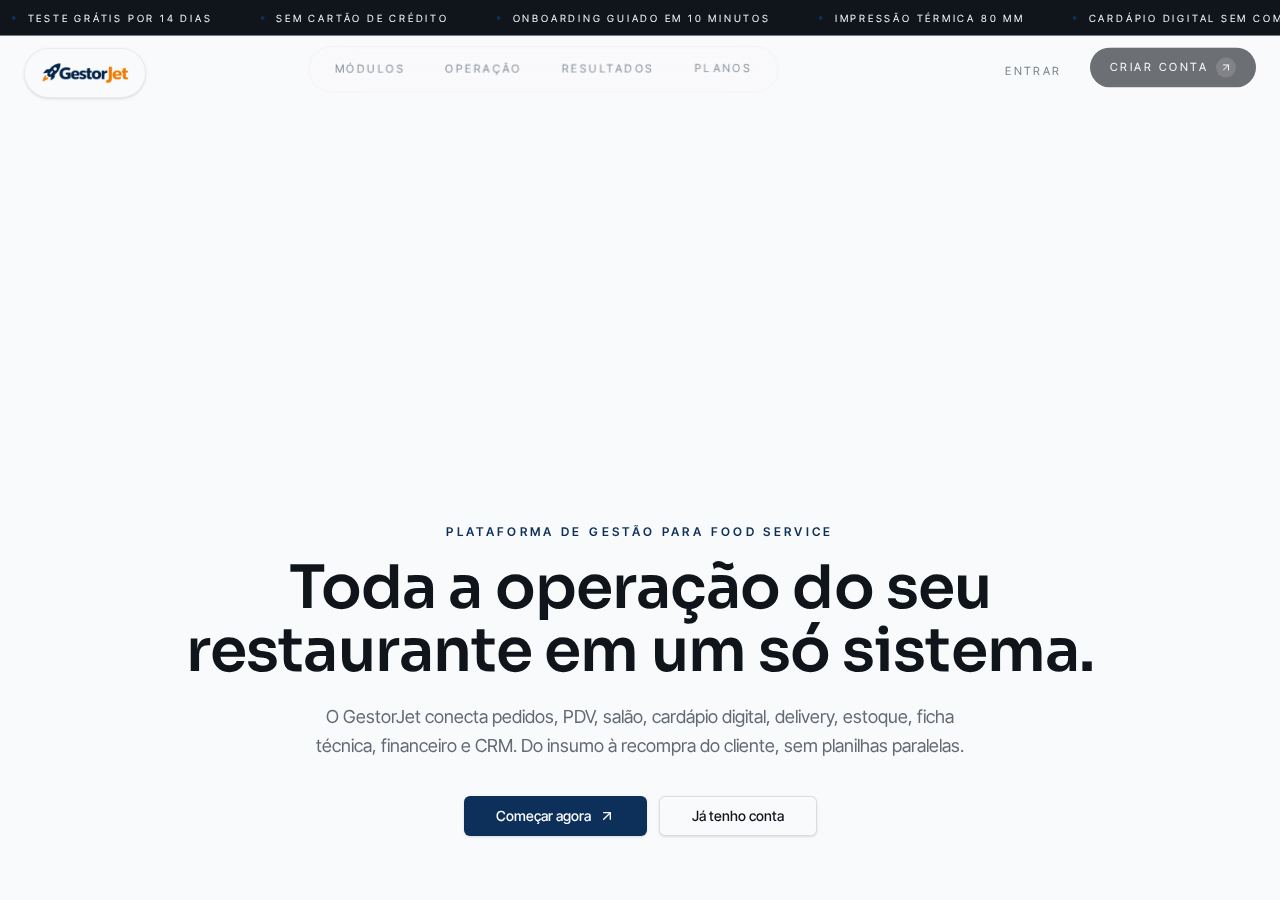 Página inicial do GestorJet
